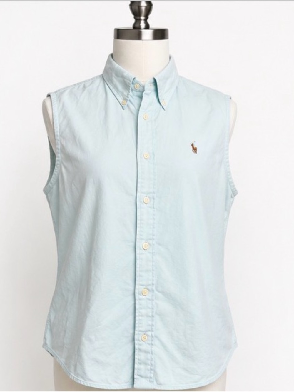 Ralph Lauren Sport Sleeveless Button Down Shirt XL Light Blue 100% Cotton